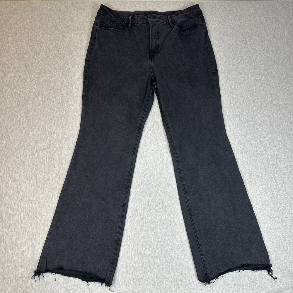 Good American Good Classic Boot Jeans Black Raw Hem Bootcut Womens 14/32